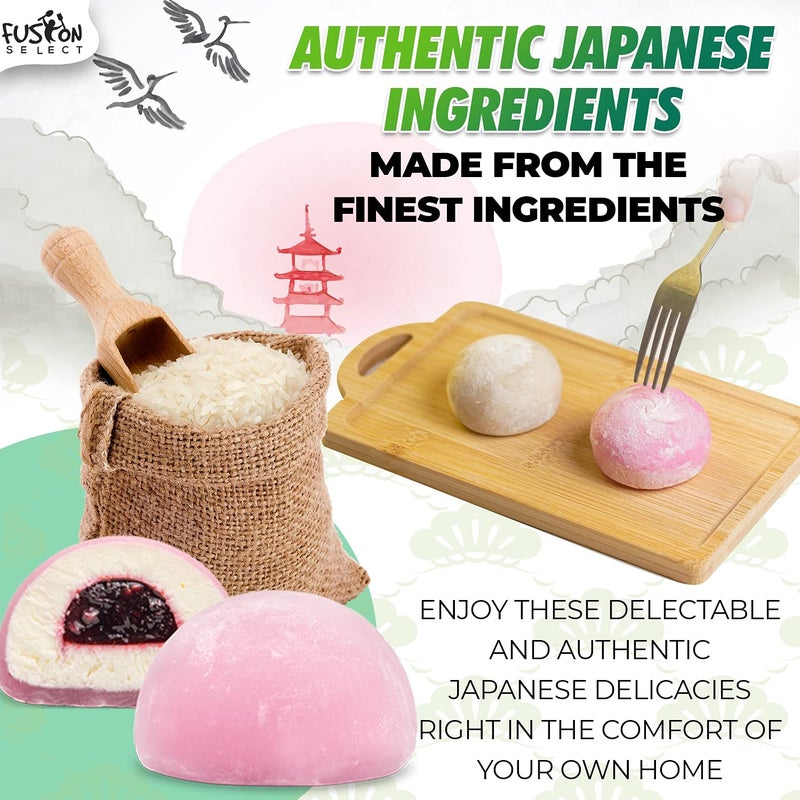 Fusion Select Mochi Daifuku Snacks - Traditional Japanese Rice Cakes with Filling - Flavored Asian Sweet Desserts for Family - Chewy and Soft Texture (Green Tea) - Image 3